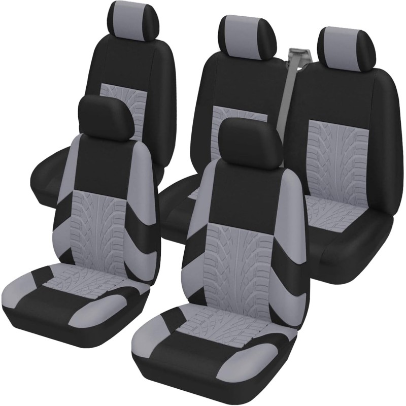 TOYOUN Universal Car Van Seat Covers Complete Set for 5 Seater Front Seat Covers with 1+2 Double Seat Covers for Passenger Rear Seat Covers for Estate Cars Crew Van Combi, Grey