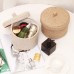 Sea Team Pack of 2 Jute and Cotton Linen Storage Basket, Cute Round Box for Toiletries, Toys, Various Items, 2 Litre Desk Gadget Organiser with Lid (Small A)