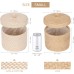 Sea Team Pack of 2 Jute and Cotton Linen Storage Basket, Cute Round Box for Toiletries, Toys, Various Items, 2 Litre Desk Gadget Organiser with Lid (Small A)