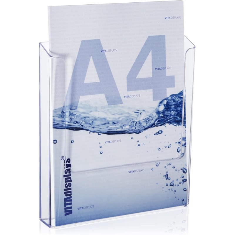 VITAdisplays DIN A4 wall brochure holder, transparent flyer holder for wall mounting, wall brochure holder for DIN A4 brochures, brochure holder as wall holder for flyers and catalogues, 1 piece