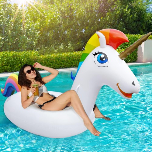 SUNACE Inflatable Unicorn Pool Giant Unicorn Pool Inflatable Unicorn Pool Swimming Toy with Quick Valves Unicorn Swimming Animal Raft Inflatable Floating Bed Pool Toy for Children Adults
