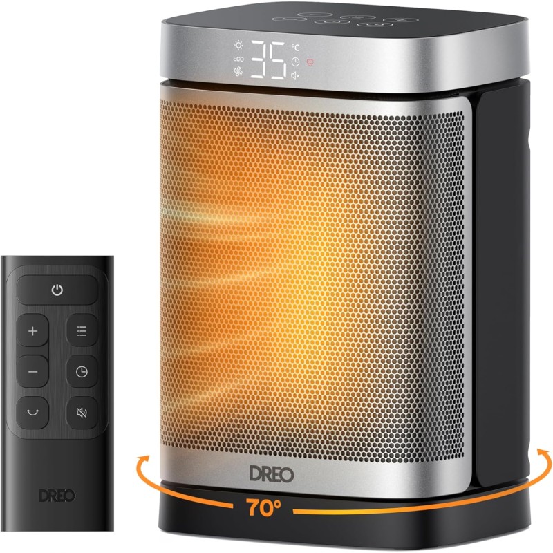 Dreo Heizlüfter Energiesparend Leise, 1500W Heizung Elektrisch mit Fernbedienung, 70° Oszillierend Elektroheizung, 12-Std-Timer, 3 Modus 3 Geschwindigkeit, PTC Keramik Heizlüfter Klein, Atom One