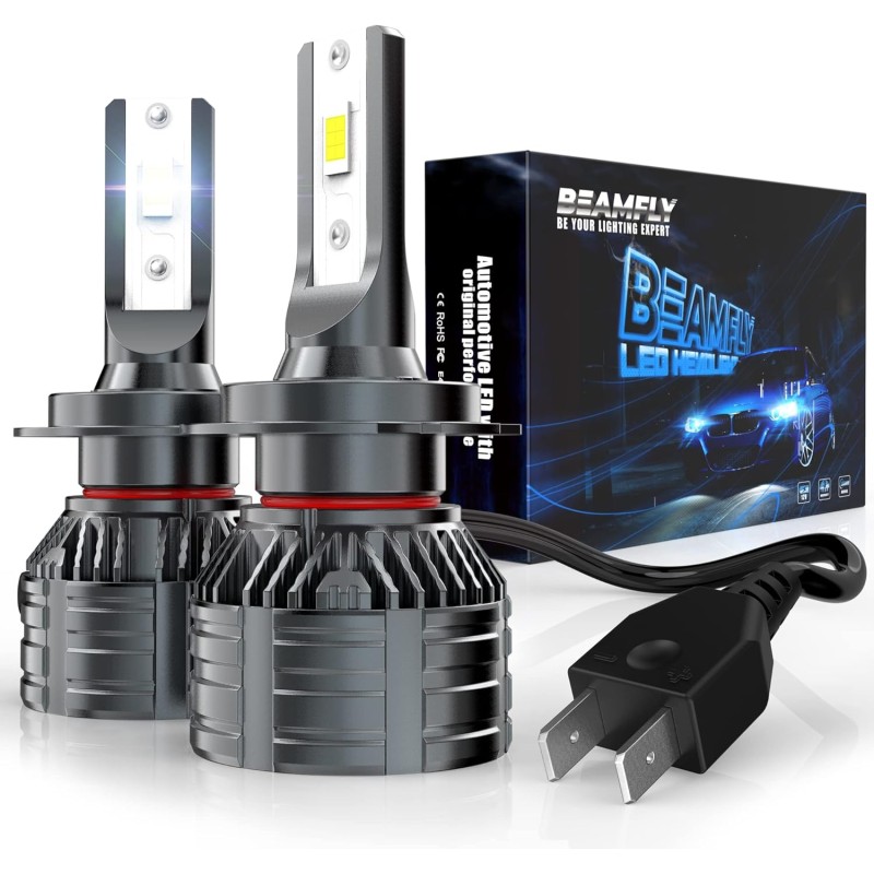 BEAMFLY H7 LED Bulbs 16000LM, 100W High Power Car Headlight Kit, 6000K Strong White Light