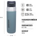 Stanley Quick Flip Water Bottle, неръждаема стомана, 1,06 л, поддържа напитките студени за 18+ часа, без BPA, подходяща за миене в съдомиялна машина, капак с бутон, термос, устойчив на изтичане, шисти (син)