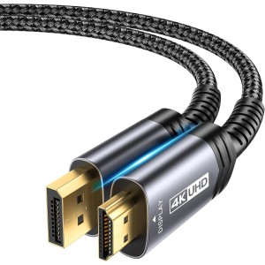 JSAUX 4K DisplayPort to HDMI Cable 1M, DP to HDMI Male, Video UHD 4K@30Hz Nylon Braided DP to HDTV Unidirectional Cable for Dell, Monitor