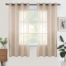 Woaboy Voile Curtains, Short Curtains, Transparent Living Room with Eyelets, Store Curtains for the Bedroom, Eyelet Curtain, Panel Curtain, Loop Curtains, Modern, Set of 2, 140 x 175 cm (W x H), Beige