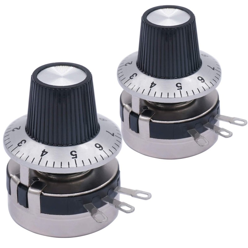 Taiss Pack of 2 Single Turn Rotary Carbon Linear Variables Potentiometer + 2 x Knobs WTH118-2W 1K Ohm