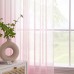 EMEMA Transparent Curtains, Colour Gradient, Voile Sheer, with Eyelets, Decorative Window Scarf for Bedroom and Living Room, 260 cm x 140 cm (H x W), Set of 2, White/Pink