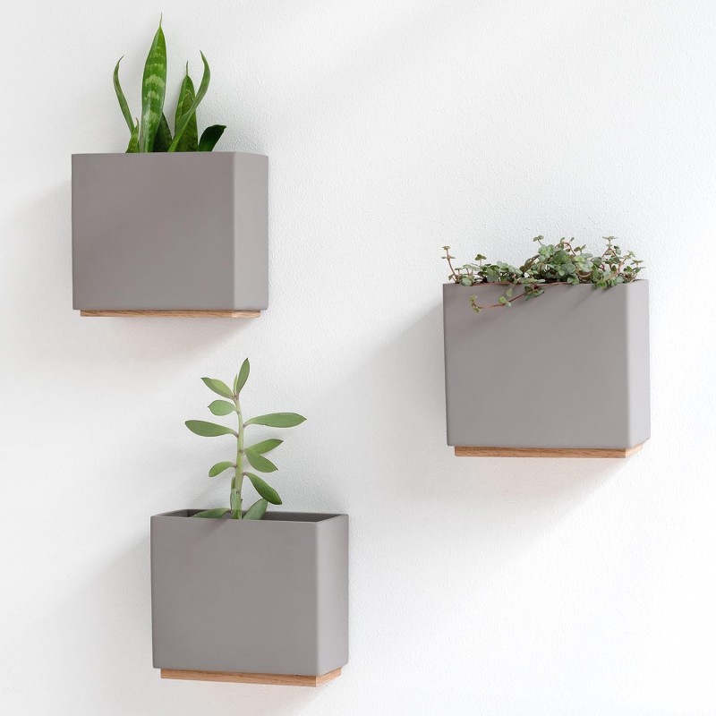 Kazai. Alma Wall Vases, Modern Hanging Flower Pots for the Wall, 3-Piece Planter Set Made of High-Quality Resin for Indoor Plants, Artificial Plants, Flowers and Much More, Taupe