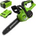 Greenworks G40CS30IIK2 акумулаторна верижна трион с акумулатор и зарядно устройство, дължина на острието 12 инча (30 cm), скорост на веригата 4,2 m/s, тегло 2,6 kg, автоматично смазване на веригата, акумулатор 40 V 2 Ah, 3 години гаранция