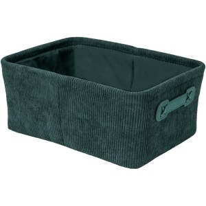WENKO Anela Bathroom Basket, Storage Basket in Corduroy Design for Storing and Organising Bathroom Utensils and Accessories, Made of 100% Polyester, Two Faux Leather Handles, 27.6 x 12 x 20 cm, Dark