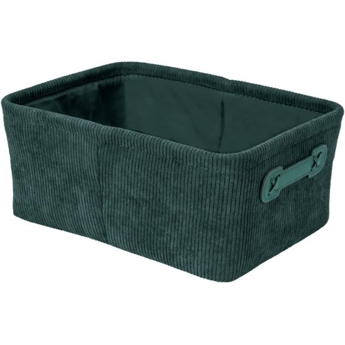 WENKO Anela Bathroom Basket, Storage Basket in Corduroy Design for Storing and Organising Bathroom Utensils and Accessories, Made of 100% Polyester, Two Faux Leather Handles, 27.6 x 12 x 20 cm, Dark