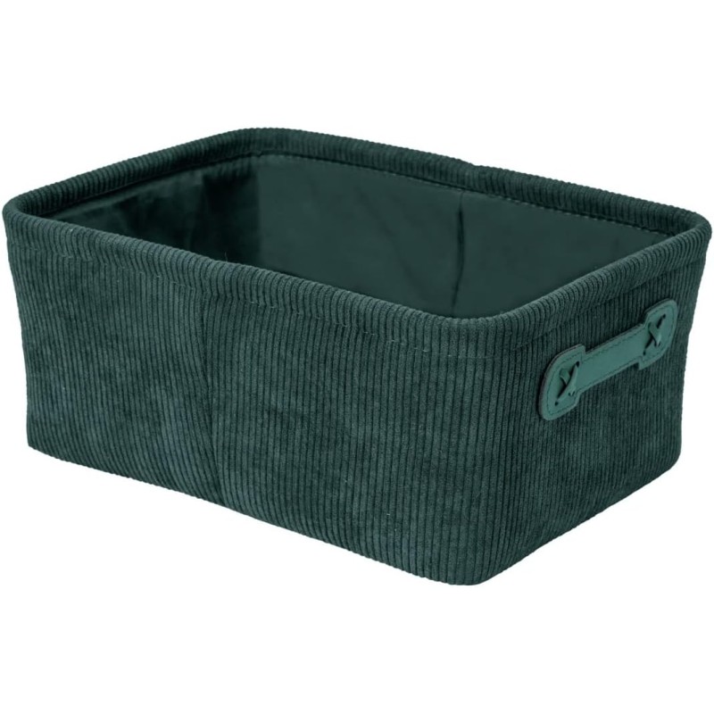 WENKO Anela Bathroom Basket, Storage Basket in Corduroy Design for Storing and Organising Bathroom Utensils and Accessories, Made of 100% Polyester, Two Faux Leather Handles, 27.6 x 12 x 20 cm, Dark