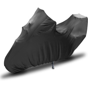 TECTICO Indoor Motorcycle Cover with Top Case Tarpaulin Velvet Stretch Fabric Soft Elastic Dust Protection for XL XXL XXXL Motorcycle with Top Box in Garage Halls, Black