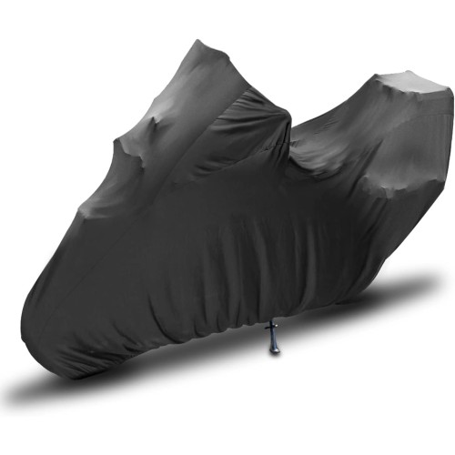 TECTICO Indoor Motorcycle Cover with Top Case Tarpaulin Velvet Stretch Fabric Soft Elastic Dust Protection for XL XXL XXXL Motorcycle with Top Box in Garage Halls, Black