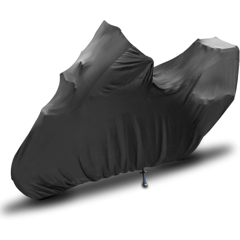 TECTICO Indoor Motorcycle Cover with Top Case Tarpaulin Velvet Stretch Fabric Soft Elastic Dust Protection for XL XXL XXXL Motorcycle with Top Box in Garage Halls, Black
