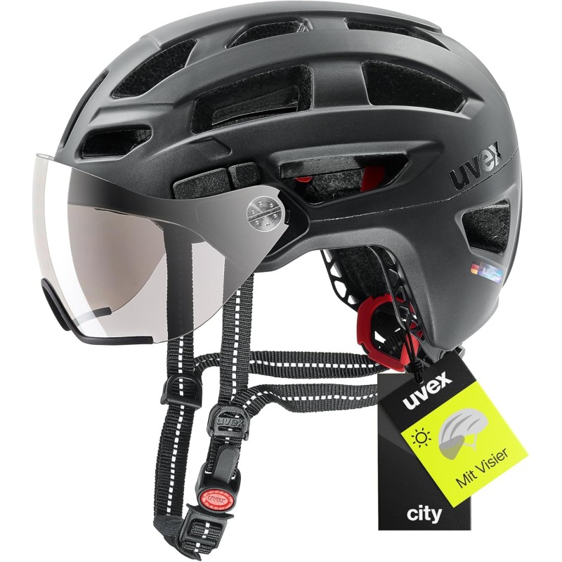 uvex Finale Visor - sicherer City-Helm für Damen und Herren - Filterkategorie 1 - inkl. LED-Licht