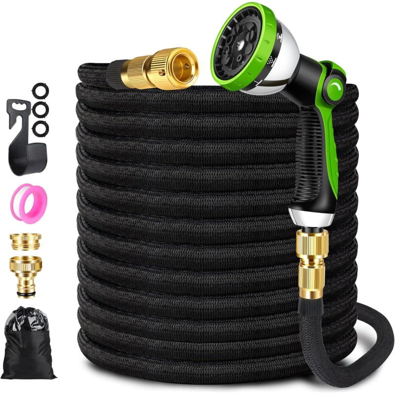 ZARSYN Flexible Garden Hose, Expandable Water Hose with 10 Spray Pattern Nozzles and Solid Brass Connectors, Fabric 3750D, Durable Garden Hose with 4-Layer Latex Core, 15 m/50 ft