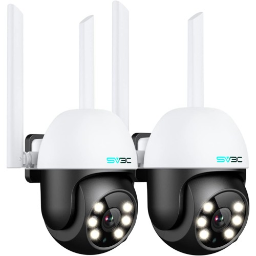 SV3C Pack of 2 PTZ Outdoor Security Camera, 1080P Pan/Tilt WiFi IP Camera, Automatic Tracking 360 Camera, ONVIF, Colour Night Vision, Audio, Motion Detection, 24/7 Recording, Camhipro App