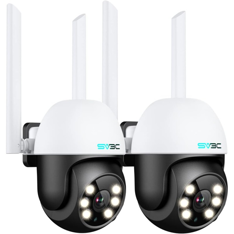 SV3C Pack of 2 PTZ Outdoor Security Camera, 1080P Pan/Tilt WiFi IP Camera, Automatic Tracking 360 Camera, ONVIF, Colour Night Vision, Audio, Motion Detection, 24/7 Recording, Camhipro App