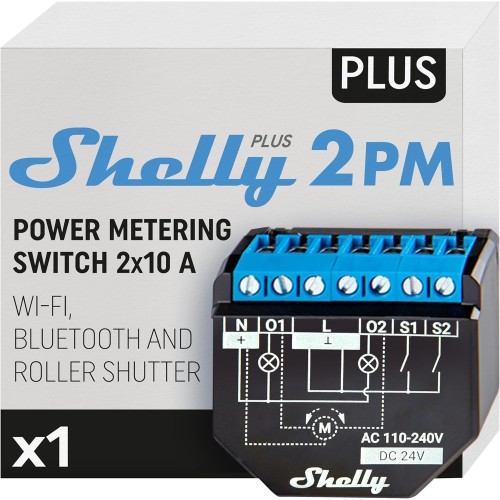 Shelly Plus 2PM | WLAN & Bluetooth 2-Kanal Relais Schalter mit Strommessung| Smart Home Hausautomation| Funktioniert mit Alexa| iOS- & Android-App| Kein Hub erforderlich| Rollläden steuern (2er Pack)