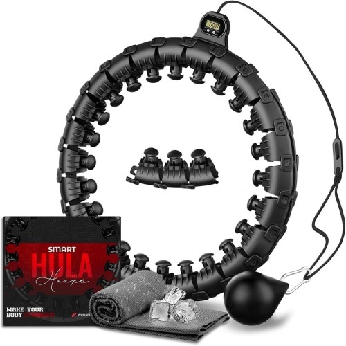 Active 100 Smart Hula Hoop, Weighted Hula Hoop, Adjustable Fitness Exercise Hula Hoop, 27 Removable Knots/Links, Black