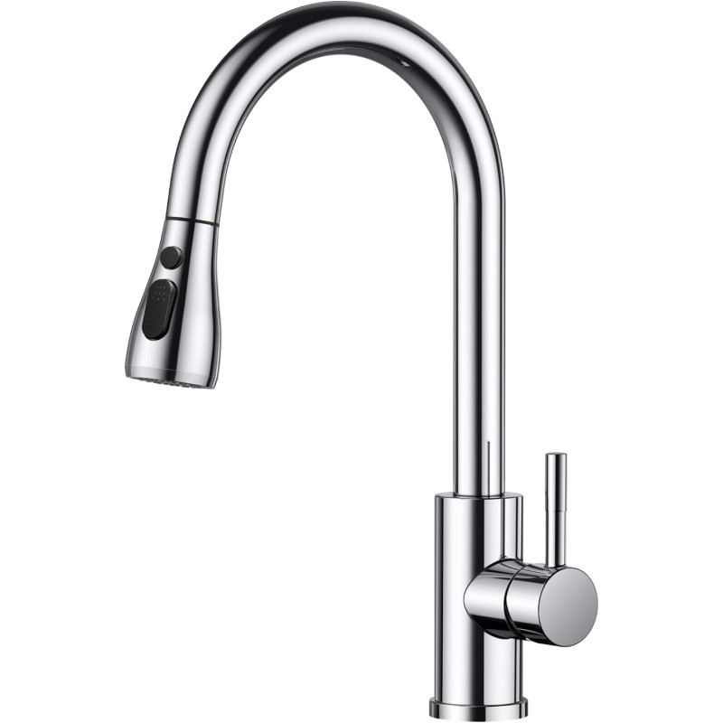 FORIOUS Kitchen Sink Mixer Tap 360° Rotating High Arc Sink Mixer Tap 2 Modes Polished Chrome