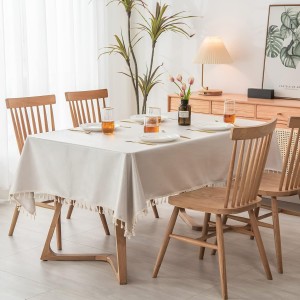 PUDSIRN Tablecloth, Polyester Waterproof Tablecloths, Rectangle Wrinkle Free Tassel Table Linen for Kitchen Dining, Party, Holiday (140 x 200 cm, Beige)