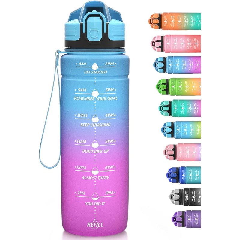 Niggeey Sports Water Bottle 500 ml, 700 ml, 1 L, 1.5 L Water Bottle Children Leak-Proof, BPA-Free Tritan Motivational Water Bottle with Time Marking, Sports Bottle for Children, School, Fitness, Gym