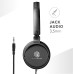 Music Sound Over Ear Basic Wired Headphones | On-Ear Headphones Foldable Headband with 1.2 m Anti-Tangle Cable and Built-in Microphone - 3.5 mm Jack Connection - Black