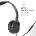 Music Sound Over Ear Basic Wired Headphones | On-Ear Headphones Foldable Headband with 1.2 m Anti-Tangle Cable and Built-in Microphone - 3.5 mm Jack Connection - Black