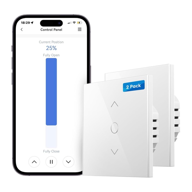 Alexa Roller Shutter Timer, meross WiFi Roller Shutter Switch, Smart LED Blind Switch Requires Zero Conductor, Percentage Control, Works with Alexa and Google Assistant, 2 Pieces