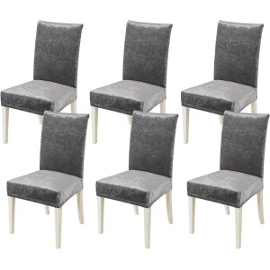 MIULEE Chair Covers, Set of 6, Elastic Chair Covers, Swing Chairs Covers for Chairs, Grey, Velvet Chair Covers for Office Chair Cover, Kitchen, Living Room, Banquet, Family, Wedding, Party Chair