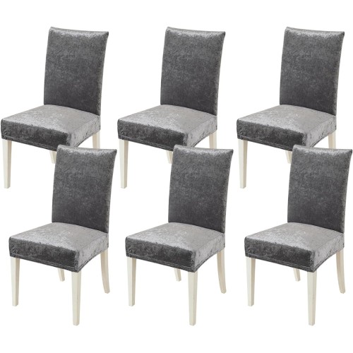 MIULEE Chair Covers, Set of 6, Elastic Chair Covers, Swing Chairs Covers for Chairs, Grey, Velvet Chair Covers for Office Chair Cover, Kitchen, Living Room, Banquet, Family, Wedding, Party Chair