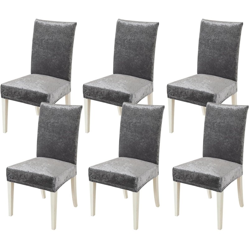 MIULEE Chair Covers, Set of 6, Elastic Chair Covers, Swing Chairs Covers for Chairs, Grey, Velvet Chair Covers for Office Chair Cover, Kitchen, Living Room, Banquet, Family, Wedding, Party Chair