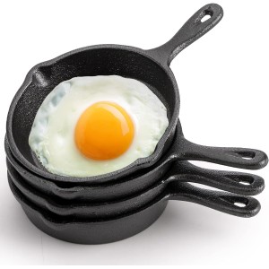 Hiceeden Pack of 4 Mini Cast Iron Frying Pans 10 cm Small Frying Pans with Double Spouts for Stove, Oven, Grill-Safe, Indoor and Outdoor Use, Non-Stick