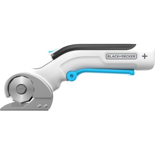 BLACK+DECKER 3.6 V Universal Cutter Battery (Wireless, Rotary Cutter for Precise Cuts in Fabric, Paper, Cardboard, Plastic, with Self-Sharpening Blade, Includes USB-C Charging Cable) White/Blue