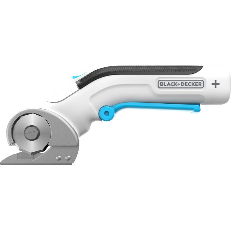 BLACK+DECKER 3.6 V Universal Cutter Battery (Wireless, Rotary Cutter for Precise Cuts in Fabric, Paper, Cardboard, Plastic, with Self-Sharpening Blade, Includes USB-C Charging Cable) White/Blue