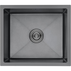 Ibergrif Spüle Küchenspülen für den Unterbau und Aufsatz, 50 - 43cm Unterbaubecken, Spülbecken Satin Edelstahl, 1 Becken Einbauspüle, Schwarz
