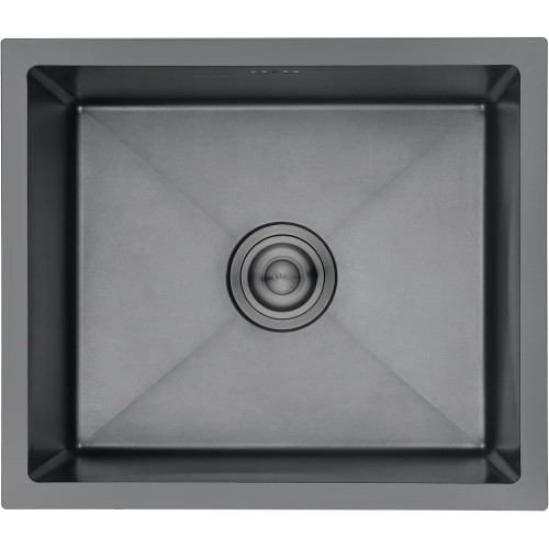 Ibergrif Spüle Küchenspülen für den Unterbau und Aufsatz, 50 - 43cm Unterbaubecken, Spülbecken Satin Edelstahl, 1 Becken Einbauspüle, Schwarz