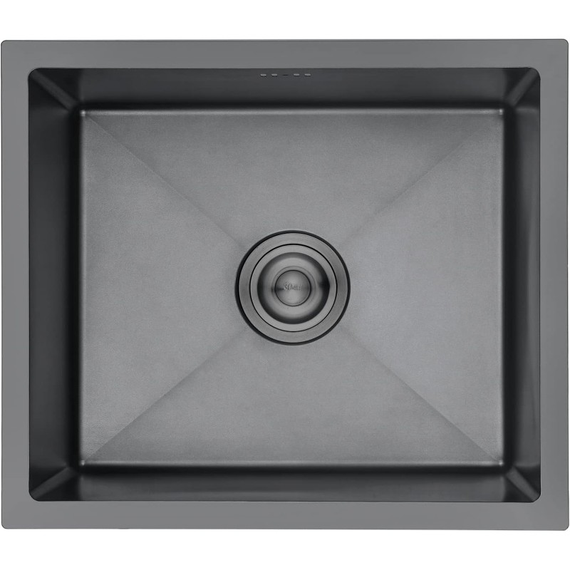 Ibergrif Spüle Küchenspülen für den Unterbau und Aufsatz, 50 - 43cm Unterbaubecken, Spülbecken Satin Edelstahl, 1 Becken Einbauspüle, Schwarz