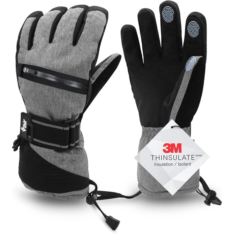 Vihir Waterproof Winter Gloves Ski Gloves Men Women Touchscreen Gloves 3M Thinsulate Warm Cycling Gloves Non-Slip Windproof for Ice Fishing, Skiing, Snowboarding