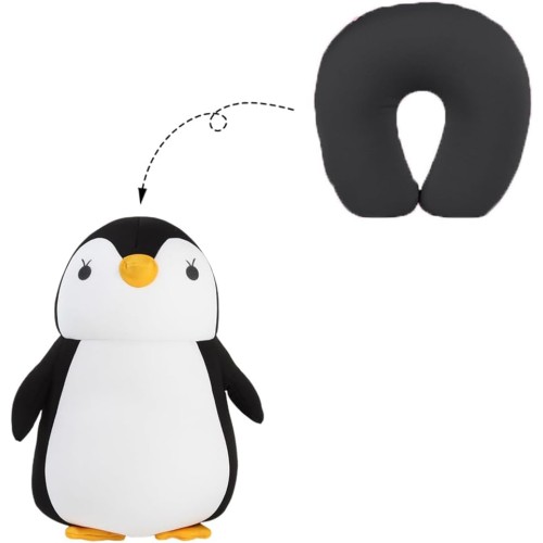 Ghzste 2 in 1 Neck Pillow, Travel Pillow, Travel Deformation Neck Pillow, Cute Penguin in U-shape, Adults, Children, Camping, Hiking, Plane, Rest and Sleep
