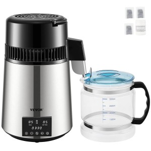 VEVOR 3.9L Volume Water Distiller, Distillation Speed 1L/H in 304 Stainless Steel and Glass, Silver Colour Distiller, Use for Offices, Homes, Laboratories, Hospitals, Dental Practices