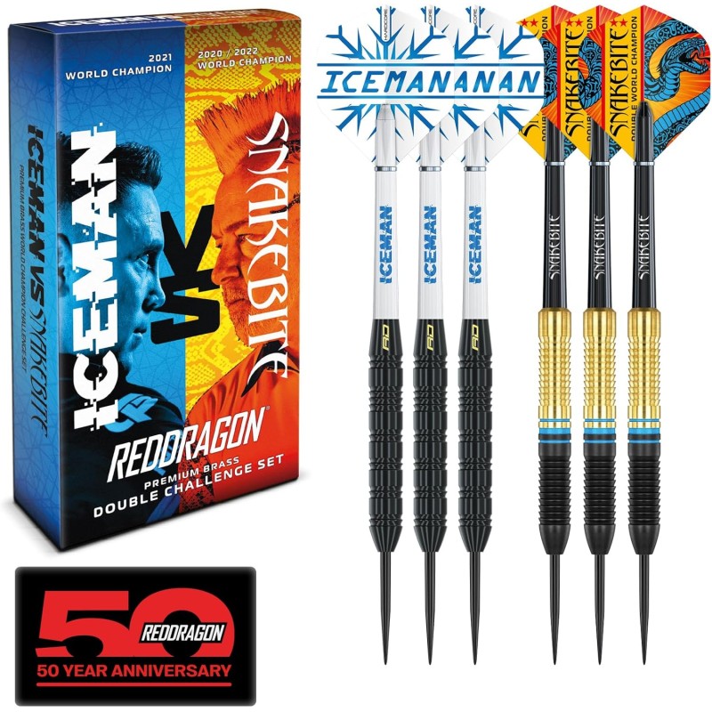 RED DRAGON Peter Wright 'Snakebite' v Gerwyn Price 'Iceman' DWC Steel Tip Brass Dart Set with Flights and Shafts