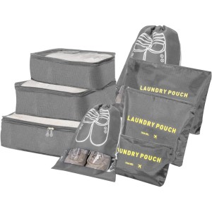 Комплект 8-в-1 за организиране на куфари за пътуване, чанти за дрехи, кубчета за опаковане, органайзери за багаж за дрехи, обувки, бельо, козметика, сив