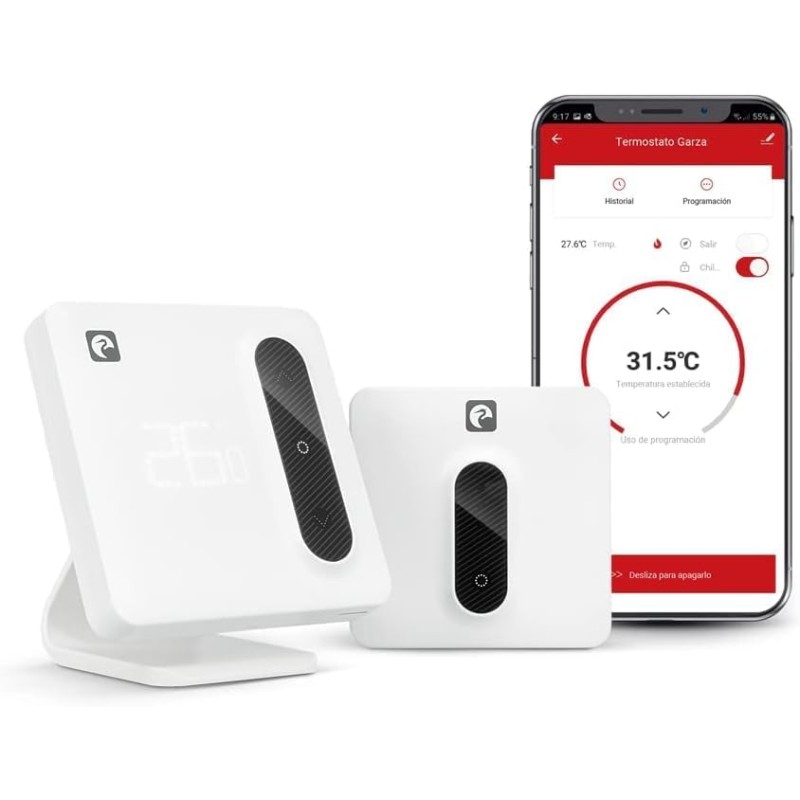 Garza - Smart Wi-Fi Thermostat for Boiler and Heater, with Adapter, Consumption Meter, Touch Control, Open Window Detection, App and Voice Control, Alexa/Google