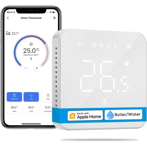 Умен термостат за бойлер WiFi Термостат за отопление Цифров WiFi стаен термостат Интелигентен стенен термостат Термостат за подово отопление за HomeKit, Siri, Google, Alexa Voice Misalignment, Remote