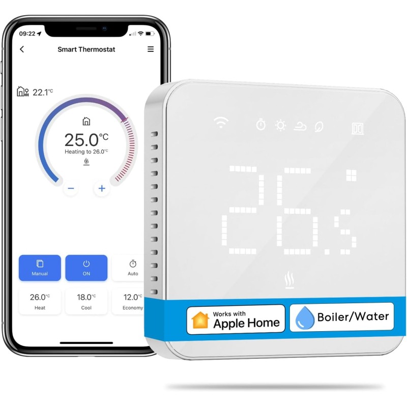 Умен термостат за бойлер WiFi Термостат за отопление Цифров WiFi стаен термостат Интелигентен стенен термостат Термостат за подово отопление за HomeKit, Siri, Google, Alexa Voice Misalignment, Remote