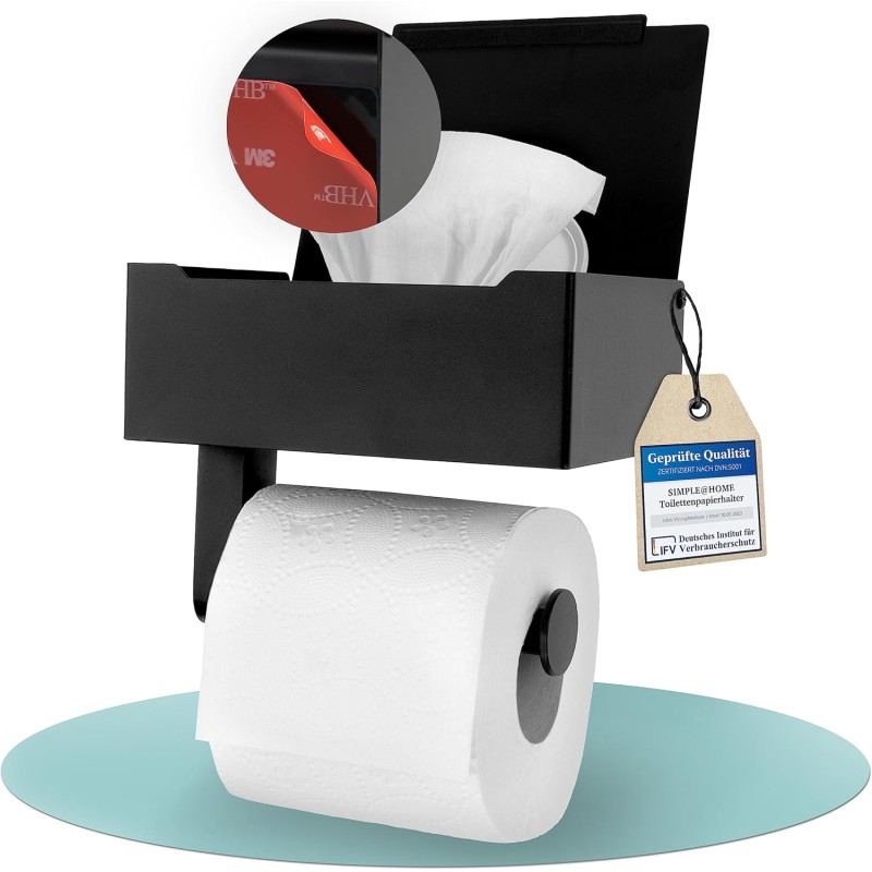 Simple@Home® Premium Toilet Paper Holder with Wet Wipes Box Self-Adhesive with 3M Adhesive Strips I Toilet Paper Holder No Drilling I Toilet Paper Holder No Drilling